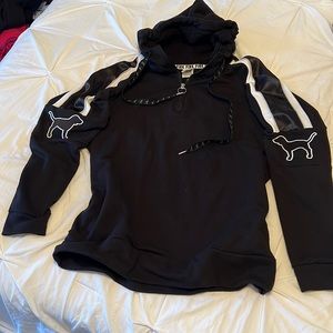 PINK 1/4 zip fleece lined hood, sweatshirt black